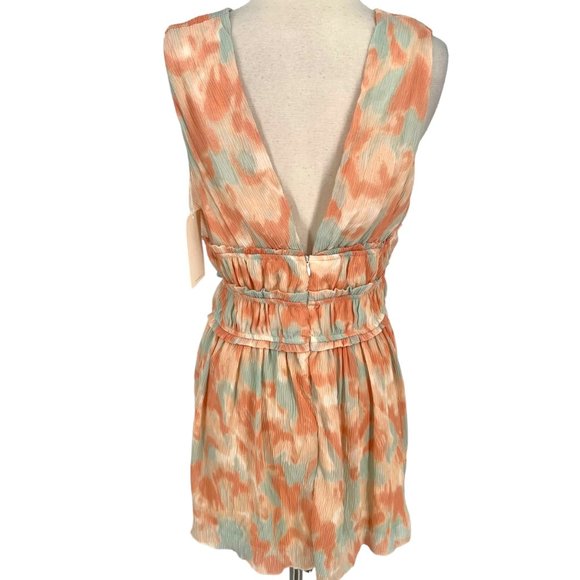 Fanco Tie Dye V-Neck Mini A-Line Dress Mint Orange Size Medium NWT - Picture 7 of 10